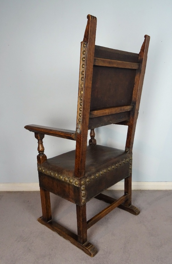 Italian Walnut and Leather Throne Armchair (6).JPG